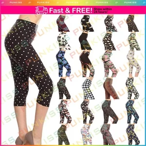 Women's Yoga Soft Stretch Capri Leggings Fitness Workout Casual 3/4 High Knee - Picture 1 of 47