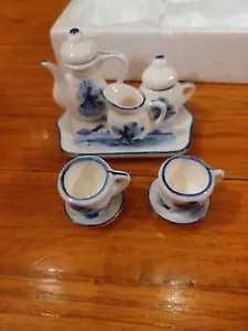 Juego de té miniatura vintage para dos Delft-azul con caja - Imagen 1 de 10