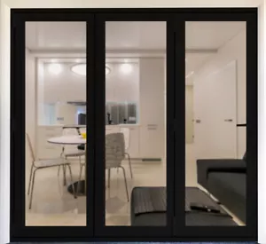 ALUMINIUM STACKING BIFOLD DOORS 3 PANEL, NEW 2410 x 2100h, 3L - BLACK, IN STOCK - Picture 1 of 5
