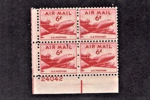 1949 U.S. AIRMAIL 6c DC-4 SKYMASTER Plt#Blk Sc#C39 M/NH/OG* ^ - Picture 1 of 1