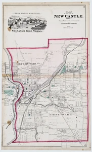 1872 NEW CASTLE - PENNSYLVANIA Township Plat Karte Lawrence Cty ORIGINAL - Bild 1 von 4