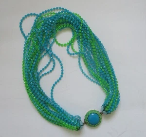Vintage Aqua & Green Mulltistrand Mid Century Halskette Emaille und Kunststoff - Bild 1 von 5