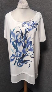 Long Tall Sally Iris Print Chiffon Hem Blouse UK XL LN056 CC 03 - Picture 1 of 5