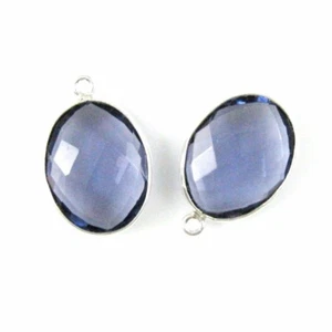 Bezel Gem Pendant - Sterling Silver-14x18mm Faceted Oval - Iolite Quartz (2 Pcs) - Picture 1 of 2