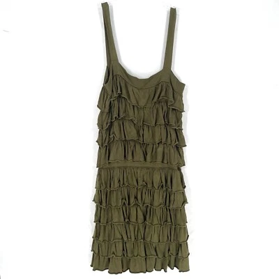 ALICE & OLIVIA By Stacey Bendet Olive Green Ruffle Tiered Dress Size M ($230) - Image 1 of 4