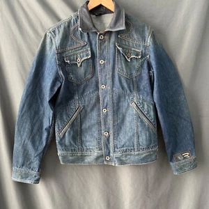 Diesel Western Style Denim Jacket Size Small With Leather Collar - Bild 1 von 10
