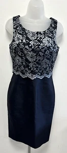 NEW! Hobbs UK8 black wool/silk pencil dress with silver lace overlay to bodice - Picture 1 of 11