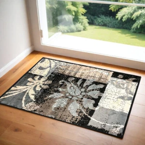 2' X 3' Beige And Gray Floral Power Loom Distressed Stain Resistant Area Rug - Picture 1 of 7