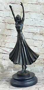 Beautiful Art Deco Solid Bronze Majestic Lady Dancer Signed Demetre Chiparus