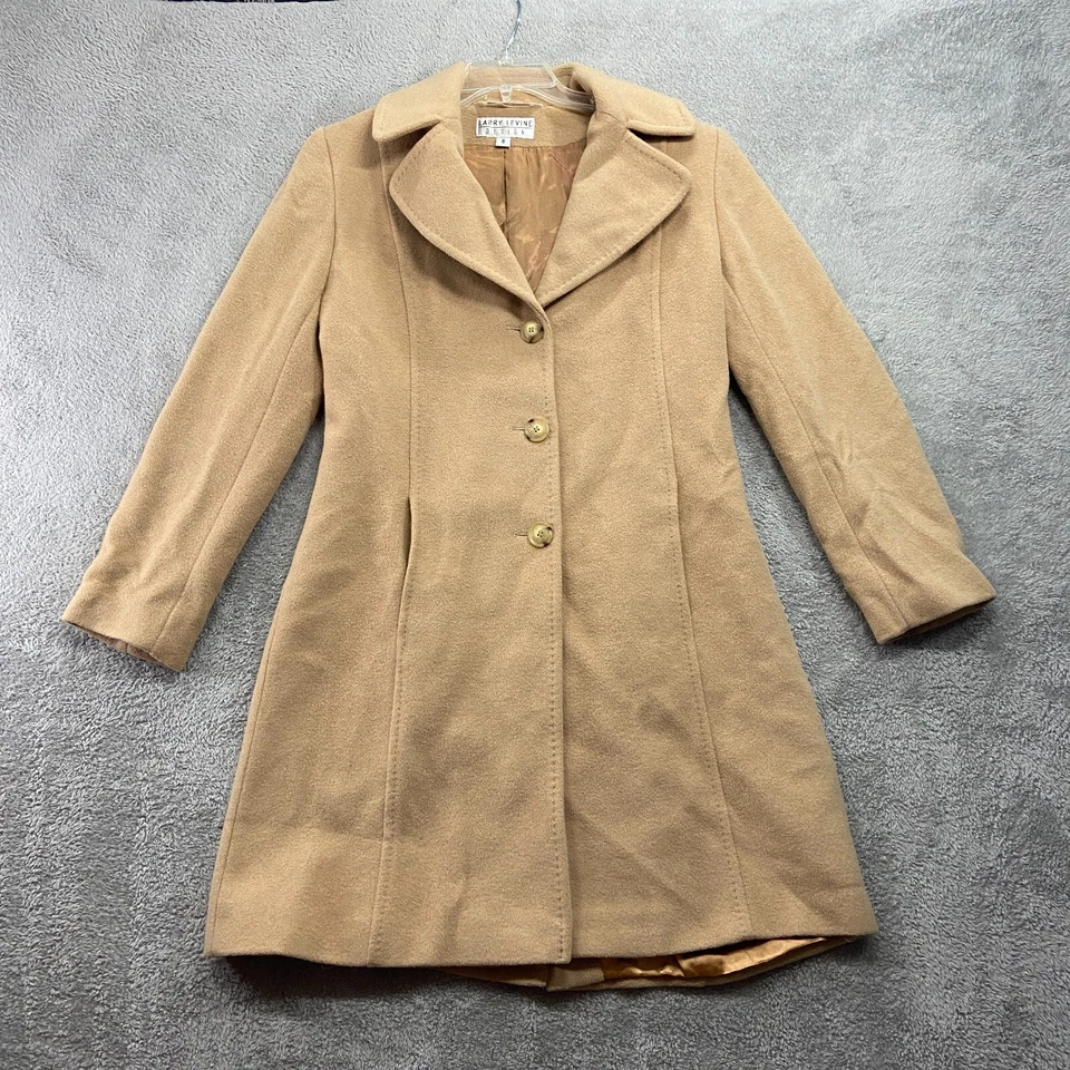 Abrigo Larry Levine vintage para mujer 6P tostado 100 % pelo camel tranquilo lujo ciudad Foto 1 de 4
