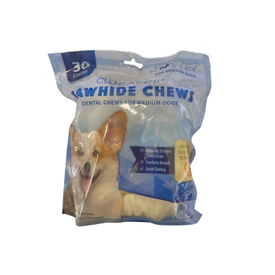 SOGEVAL Clenz-A-Dent Rawhide Chews for Medium Dogs-11-25 lbs - 30 Chews
