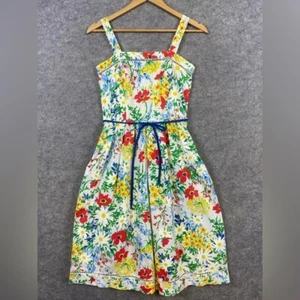 Lanz 70s Vintage Floral Sundress Size S Yellow Red Blue A-line Knee Length Full - Picture 1 of 13
