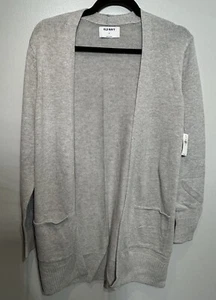 Old Navy Sweater Cardigan Pockets Open Front Gray Soft Cozy Longer Length NEW - Picture 1 of 6