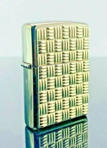 Zippo Feuerzeug Basket Weave Silver and Grey - Black ICE mit Emblem 2001 / 2002 - Bild 1 von 8