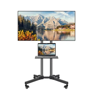 Mobile TV Cart 32" - 65" LCD LED Flat Panel Stand Height Adjustable Laptop Shelf - Picture 1 of 8