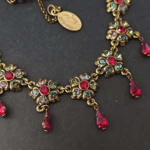 Michal Negrin Necklace Red Watermelon Iridescent Crystals Floral Drop Victorian - Picture 1 of 16