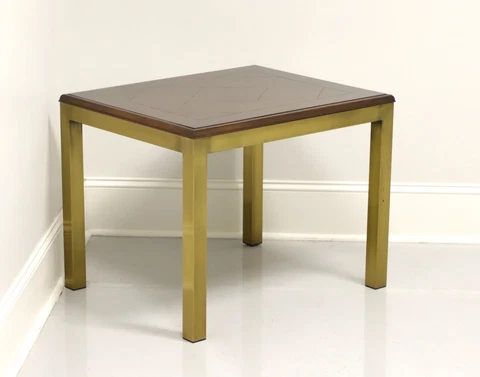 MOUNT AIRY FURNITURE Vintage Brass & Burl Wood Accent Table Cover