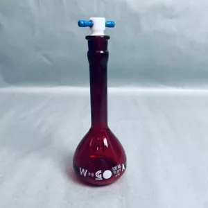 Chemglass Volumetric Flask 100 ml Amber with PTFE Stopper Total of 3 Flasks - Picture 1 of 5