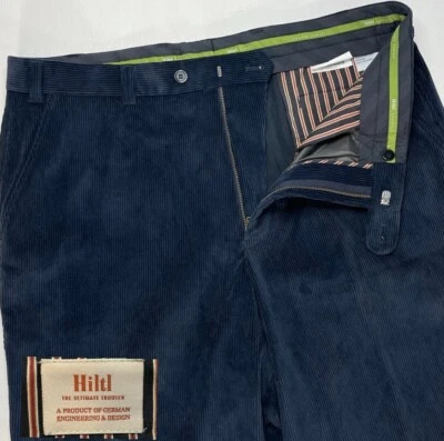 Hiltl Corduroy Pants Mens 38xOH UnHem Blue Stretch Cord Napa Trouser Classic Fit - Image 1 of 4