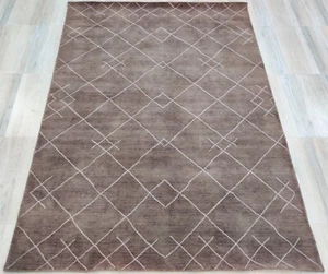 Beni Ourain 5 x 8 ft Handmade Area Rug Loom Knotted 100% Wool Geometric Brown - Picture 1 of 9