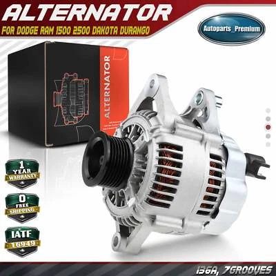 Alternator for Dodge Ram 1500 2500 3500 Dakota Durango 136A 12V 7-Groove Pulley - Image 1 of 4