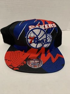 Mitchell & Ness Philadelphia 76ers NBA Snapback Wavy Sixers Hat - Black Blue Red - Picture 1 of 8
