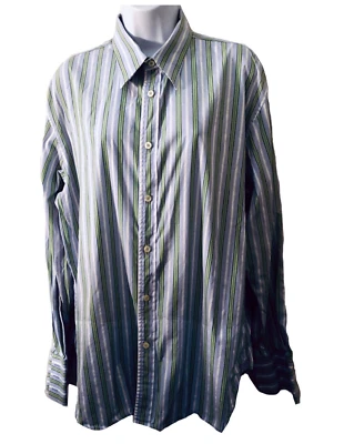 Paul Smith PS London Cotton Blue Green Stripe Classic Dress Collar Shirt  XL - Image 1 of 4