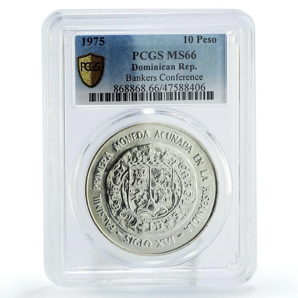 Dominican Republic 10 pesos Bankers Conference MS66 PCGS silver coin 1975 - Image 1 of 2