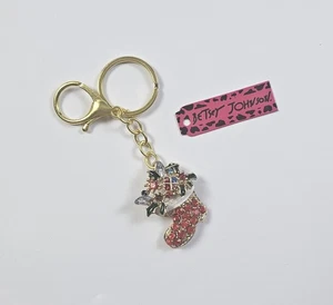 Betsey Johnson rot Kristall Weihnachten Strumpf Tasche Swag Glitzer Schlüsselanhänger Clip Anhänger - Bild 1 von 3