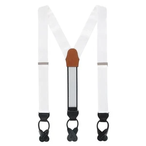 Men's Dutton Solid Color Silk Button End Braces (Suspenders), White - Picture 1 of 4