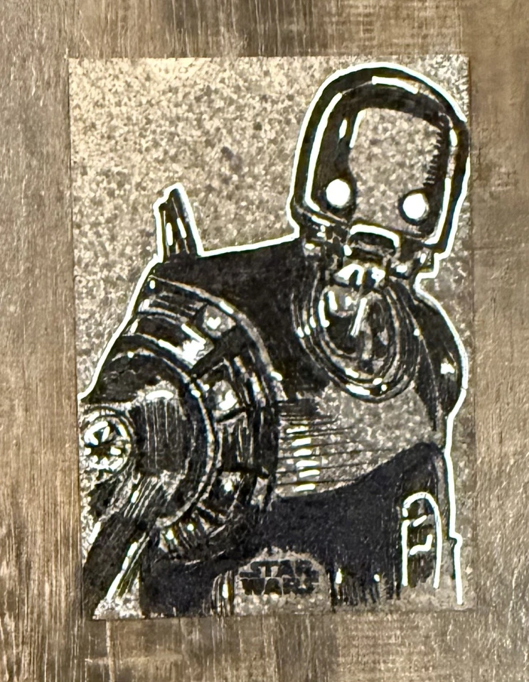 2025 Topps Chrome Star Wars K-2SO Silver Foil Sketch Artist Auto /1 Woolsey📈 - Image 1 of 3