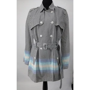 Tom Hilfiger Woman White Trench Coat Size XL Black Polka dot Belt Pockets Lined - Picture 1 of 19