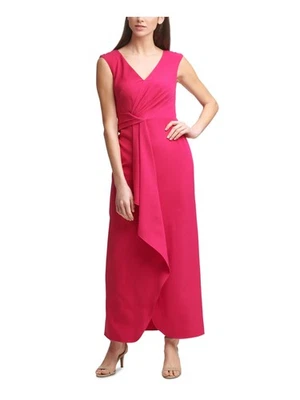 Vestido formal ELIZA J para mujer rosa envolvente en cascada frontal sin mangas pequeño 6P Foto 1 de 4