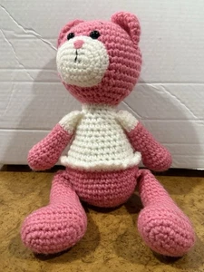 Hand Made Crocheted 14" Pink Stuffed Teddy Bear - Picture 1 of 6