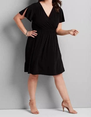 Womens Lane Bryant Black Knit Kit Crossover Fit & Flare Dress Size 18/20 - Image 1 of 4