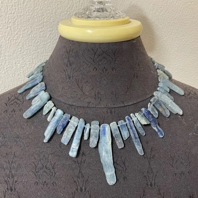 Collar Abanico Paleta Azul Hielo Cianita Natural Genuino De Colección Plata de Ley 925 Foto 1 de 4