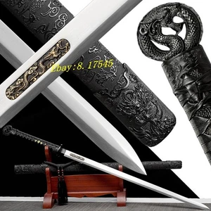 Espada china afilada funcional de acero al carbono KUNGFU Battle Dragon Jian 黑龙战剑 - Imagen 1 de 12