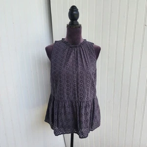 Loft Damen Bluse grau Ösen Boho ärmellos Rüschen Damen Schößchen Babydoll M - Bild 1 von 10