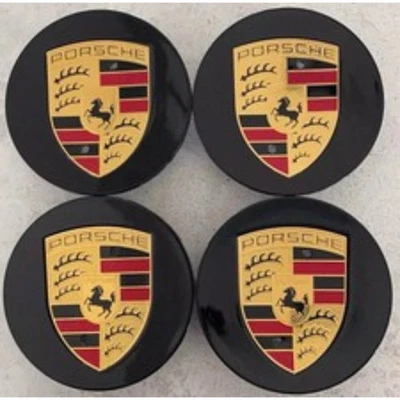 4 Porsche OEM Center Hub Caps Concave 76MM Gloss Black 911 MACAN CAYENNE" Foto 1 de 4