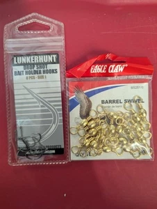 Eagle Claw Barrel Swivel & Lunkerhunt Drop Shot Bait Holder Hooks Size 1 - Picture 1 of 2
