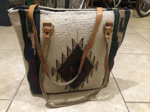 Vintage Satteldecke Tasche Handtasche geflochten Ledergriff Western Southwestern Wolle - Bild 1 von 24