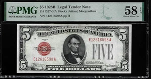 US $5 1928B PMG 58 EPQ Fr #1527 Legal Tender Note Julian/Morgenthau EA Block - Bild 1 von 4