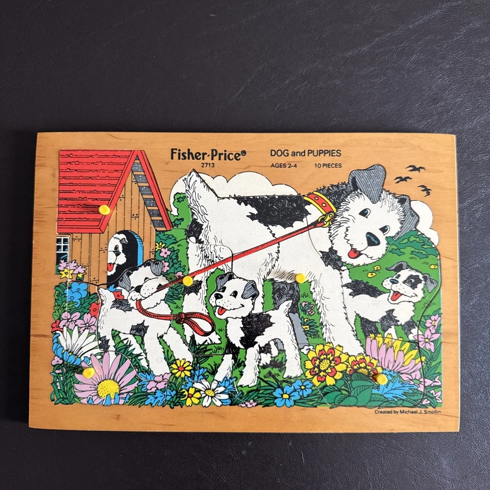 Vintage Fisher Price 2713 DOG AND PUPPIES Wooden Puzzle 1984 - Image 1 of 1