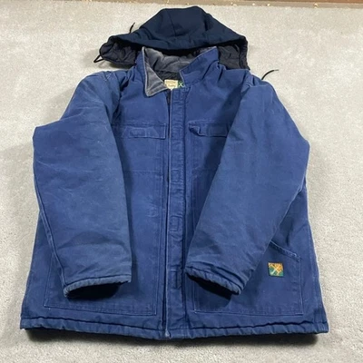 Jaqueta masculina vintage proteção desgaste XL azul vestuário de trabalho mecânico lona acolchoada grunge desbotada - Imagem 1 de 4