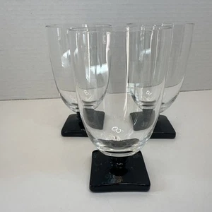 FOSTORIA GLASS (3) #4020 5" Tumblers Ebony Foot & NEW YORKER Cut Art Deco - Picture 1 of 8