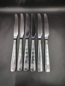 6 cuchillos de cena - Oneida ANAHEIM flores y puntos cubiertos de acero inoxidable mantequilla - Imagen 1 de 5