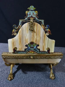 Porte courrier ancien 19 siècle XIX en bronze pierre onyx émail émaux cloisonnés - Imagen 1 de 17