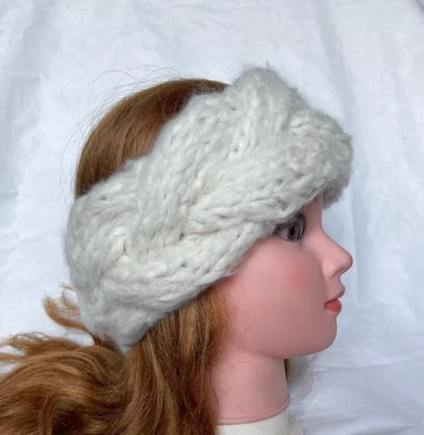 Lenço feminino malha 100% cashmere branco tiara quente chapéu lenço - Imagem 1 de 4