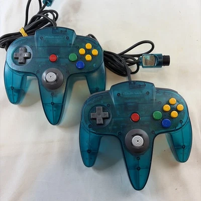 x2 Nintendo 64 Ice Blue Controller OEM N64 Tested Working Nice Stick Authentic - Image 1 of 4