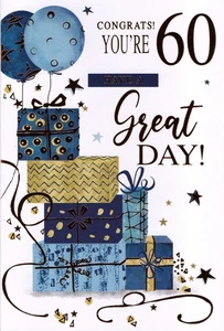 AGED 60 'CONGRATS! YOU'RE 60' GREETINGS CARD AND MATCHING ENVELOPE 5" X 7" - Picture 1 of 3